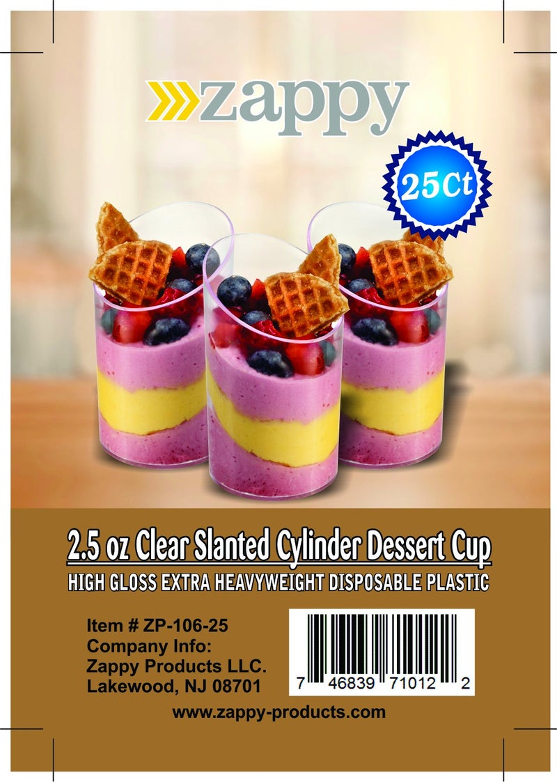 Zappy Elegant Clear Slanted Cylinder Mini Dessert Appetizer Cup 2.5 oz Plastic Tasting/Sample Shot Glasses Parfait Glass/Souffle Jello Tumbler (25 Ct) - Image 4